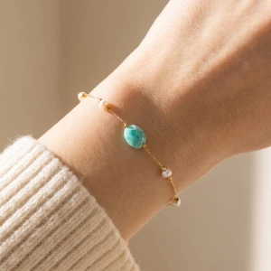 Gemstone Freshwater Pearl Center Chain Bracelet