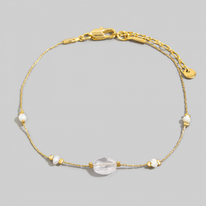 Gemstone Freshwater Pearl Center Chain Bracelet