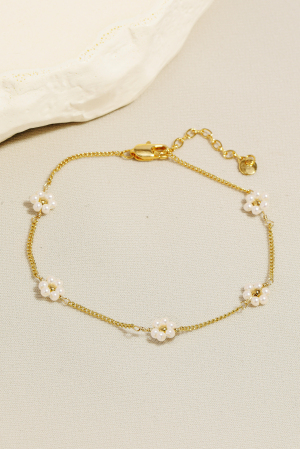 Dainty Chain Flower Bead Bracelet