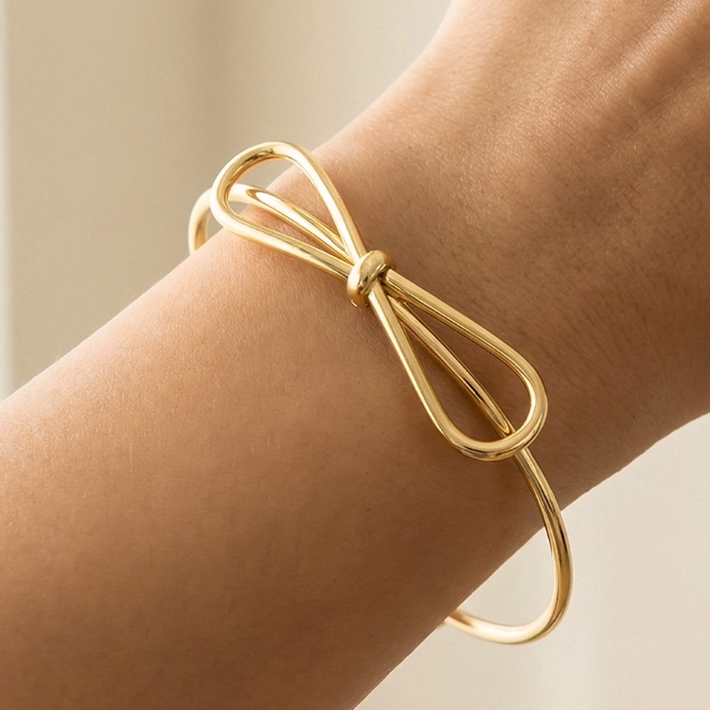 Ribbon Bow Metallic Cuff Bracelet