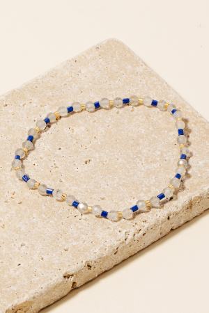 Glass And Gemstone Beaded Elastic Bracelet