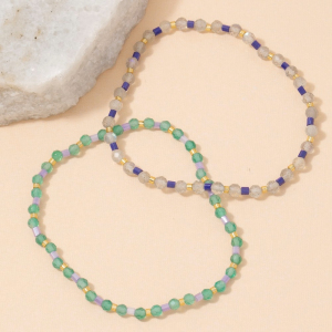 Glass And Gemstone Beaded Elastic Bracelet