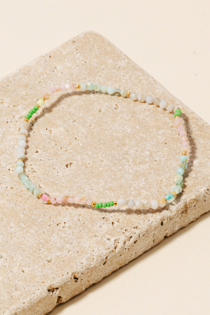 Mixed Faceted Glass Seed Beaded Elastic Bracelet