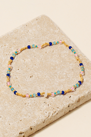 Pebble Charm Metallic And Glass Seed Beaded Elastic Bracelet