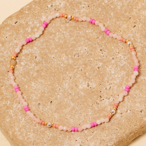 Dainty Glass And Metallic Beaded Elastic Bracelet