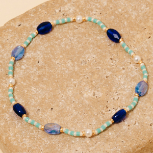 Oval Faceted Glass Beaded Elastic Bracelet