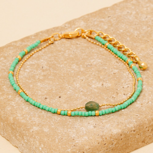 Oval Stone Charm Dainty Layered Beaded Bracelet