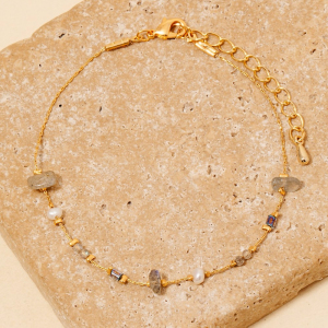 Stone And Pearl Station Beads Chain Bracelet