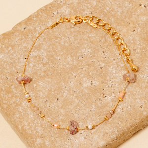 Stone And Pearl Station Beads Chain Bracelet