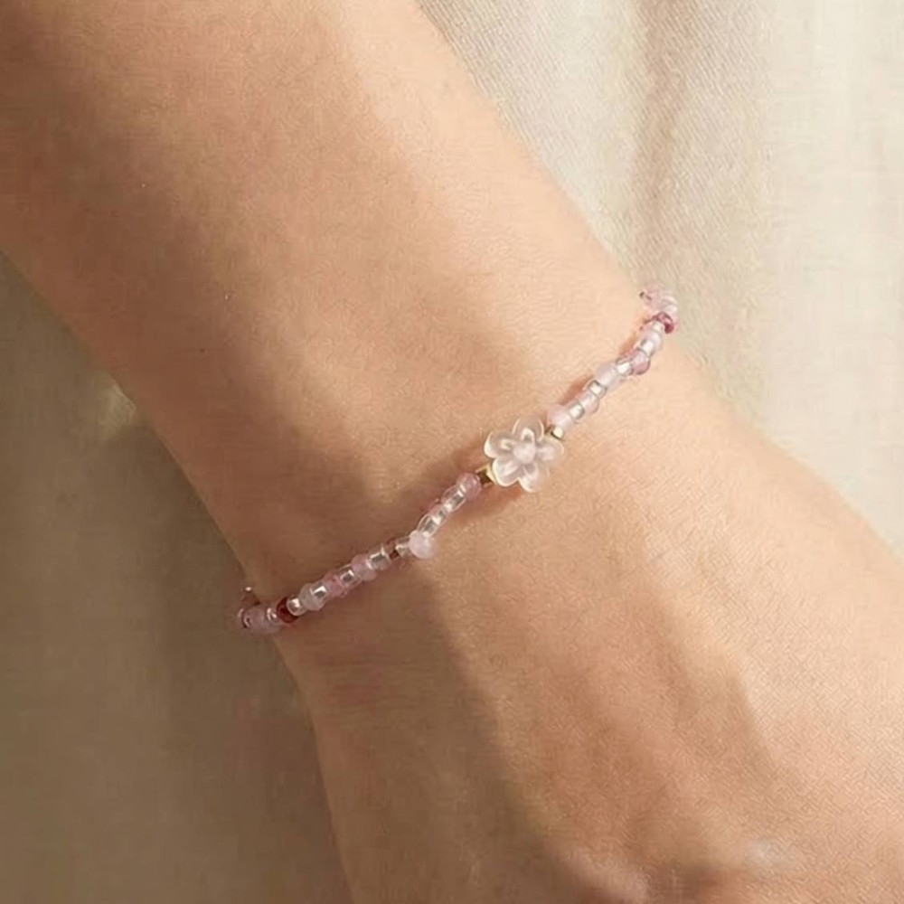 Mini Glass Flower And Beaded Bracelet