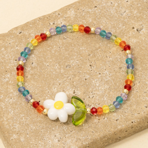 Colorful Glass Beaded Flower Bracelet