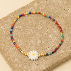 Multi Color Acrylic Bead Flower Charm Bracelet