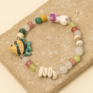 Ceramic Fish Gemstone Beaded Bracelet