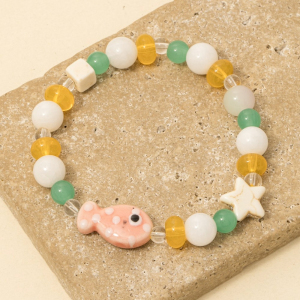 Fish Charm Gemstone Beaded Bracelet