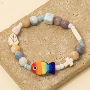 Ceramic Beaded Fish Charm Bracelet
