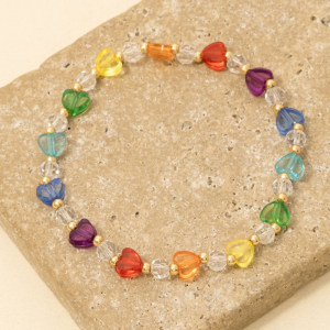 Rainbow Glass Beaded Hearts Bracelet