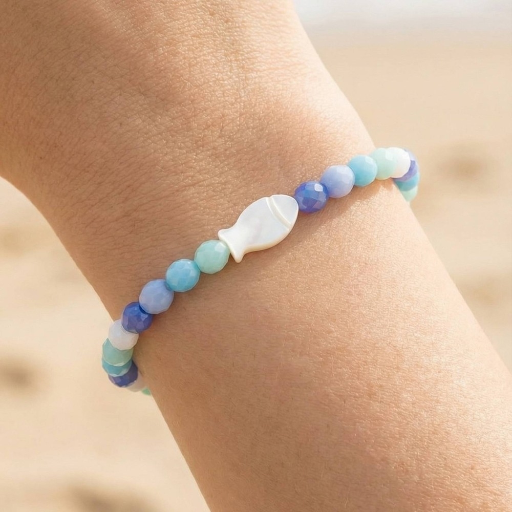 Fish Charm Glass Beaded Bracelet