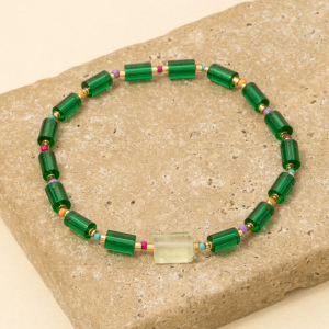 Glass Tube Bead Stone Charm Bracelet