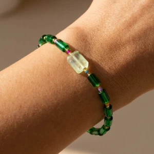 Glass Tube Bead Stone Charm Bracelet