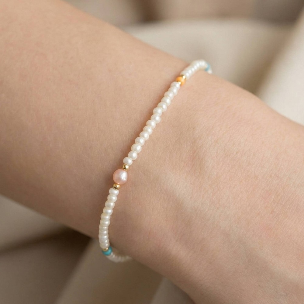 Dainty Beaded Pearl Charm Bracelet