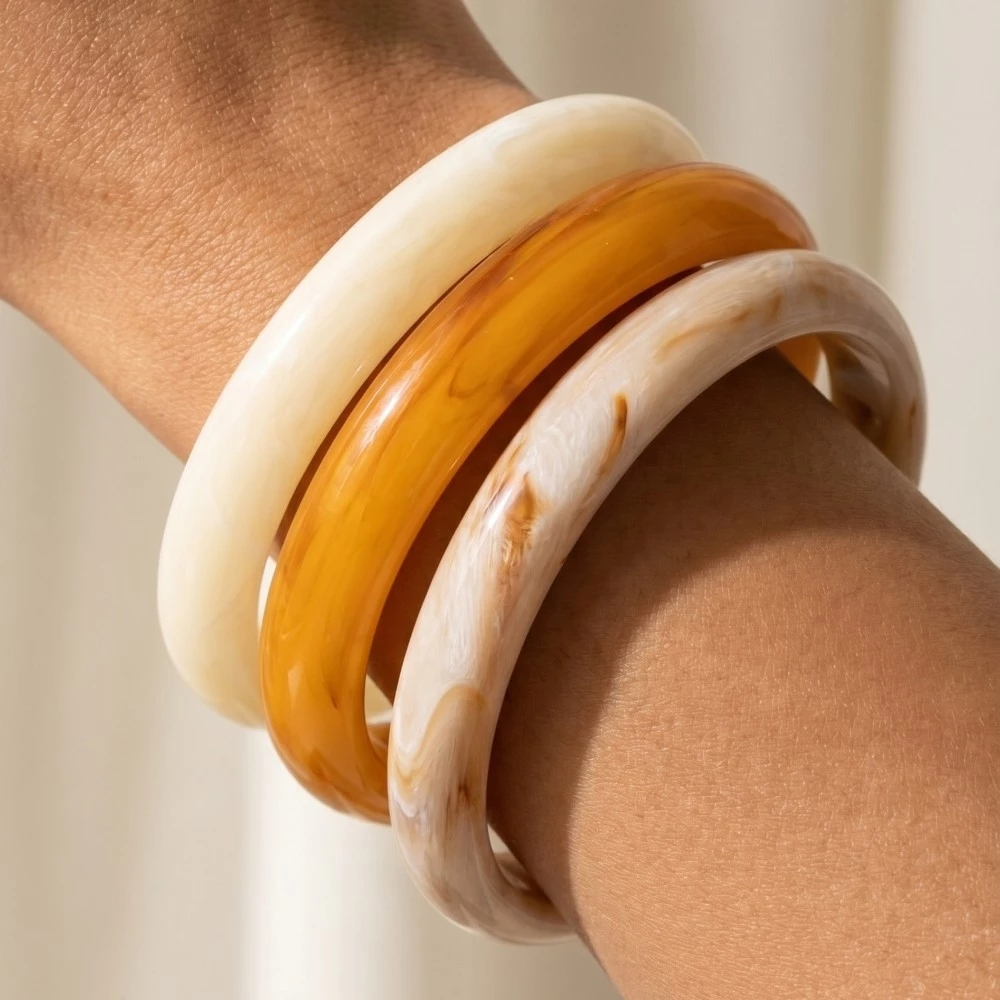 Marble Resin Bangle Bracelet 3 Piece Set