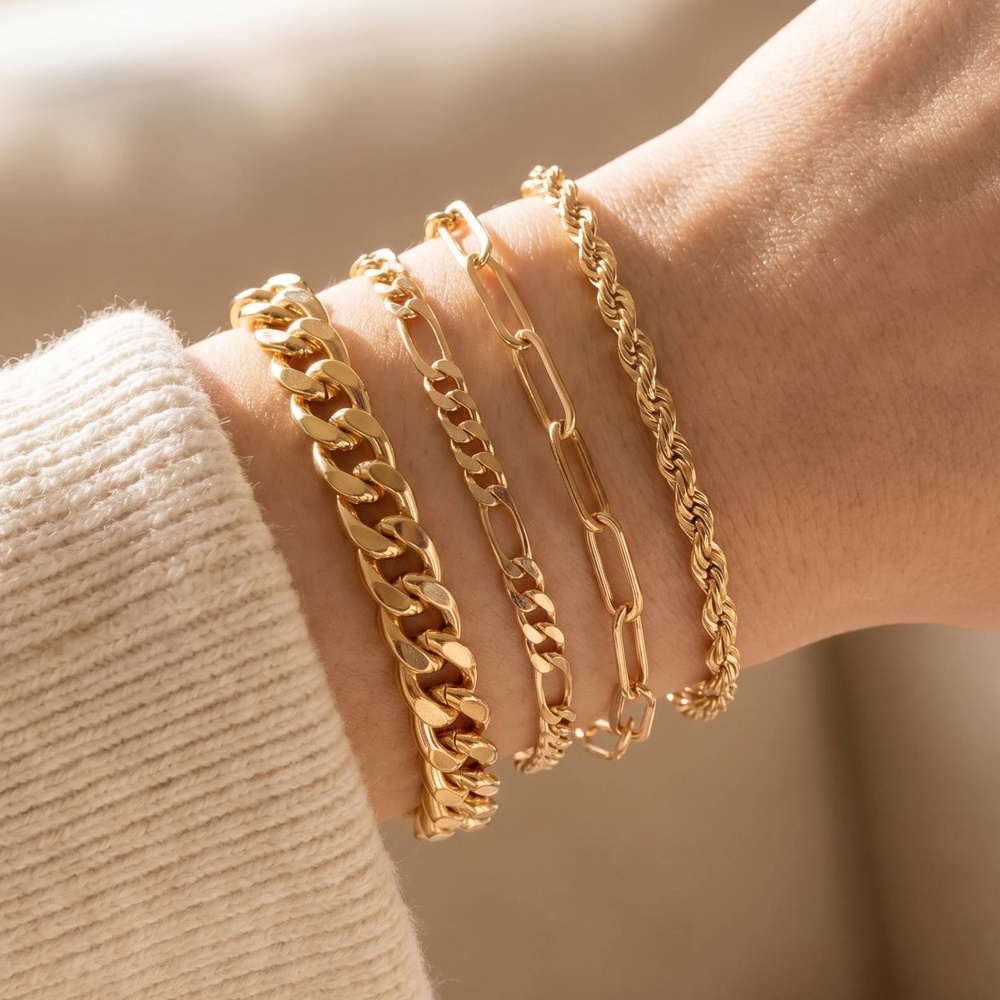 4 Strand Layered Chain Bracelet Set