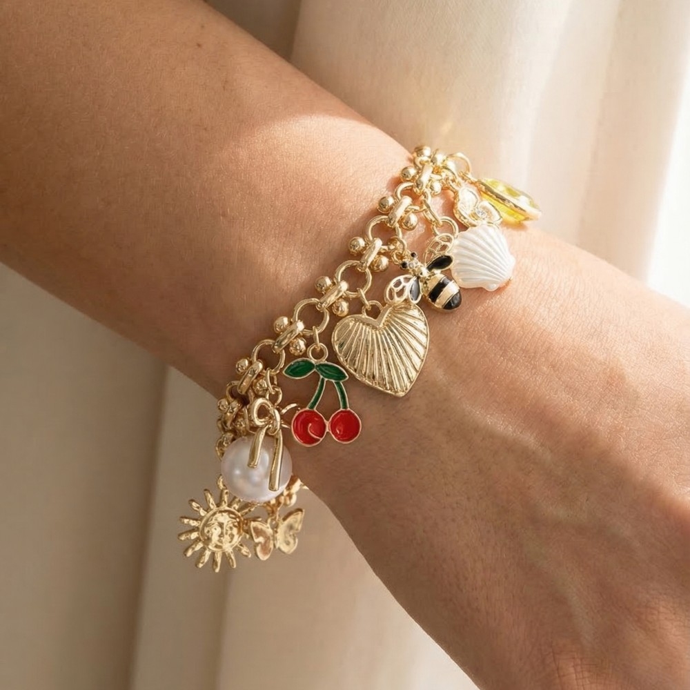Assorted Charms Intricate Chain Bracelet