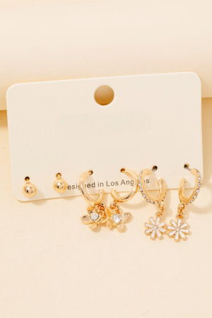 Mixed Butterfly And Flowers Hoop Earrings Set