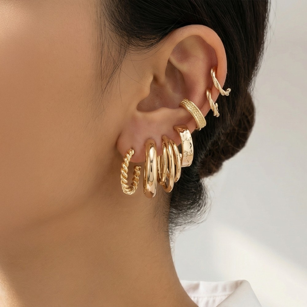 Assorted 6 Pair Hoop Earrings Set