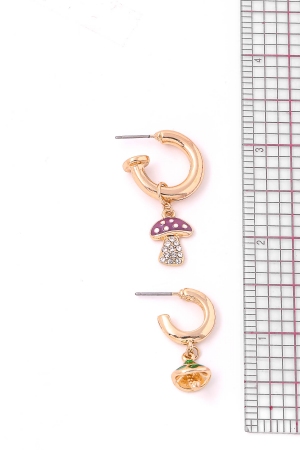 Huggie Hoop Mushroom Drop Earrings Set