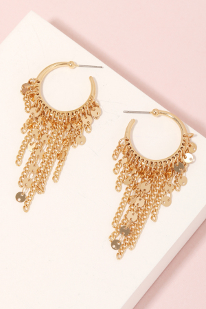 Metallic Chain Fringe Hoop Earrings