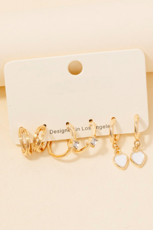 Heart And Rhinestone Charms Hoop Earrings Set