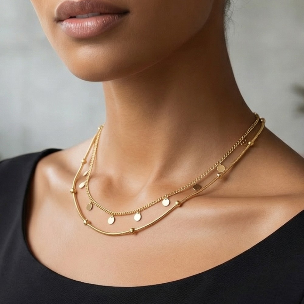 Mini Station Coin Charms Layered Chain Necklace