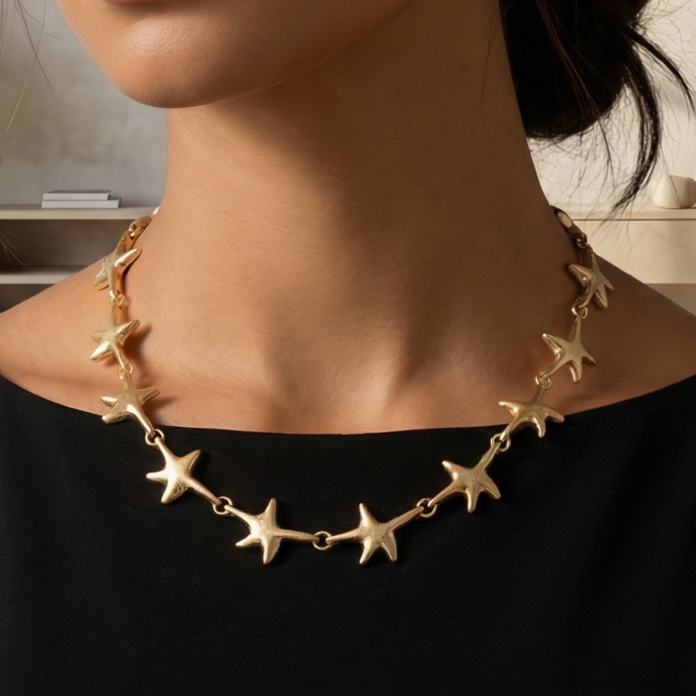 Matte Metallic Irregular Stars Chain Necklace