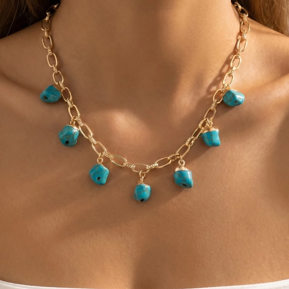 Turquoise Stone Charms Chain Necklace