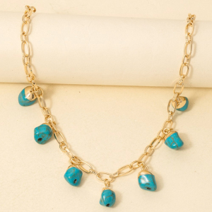 Turquoise Stone Charms Chain Necklace