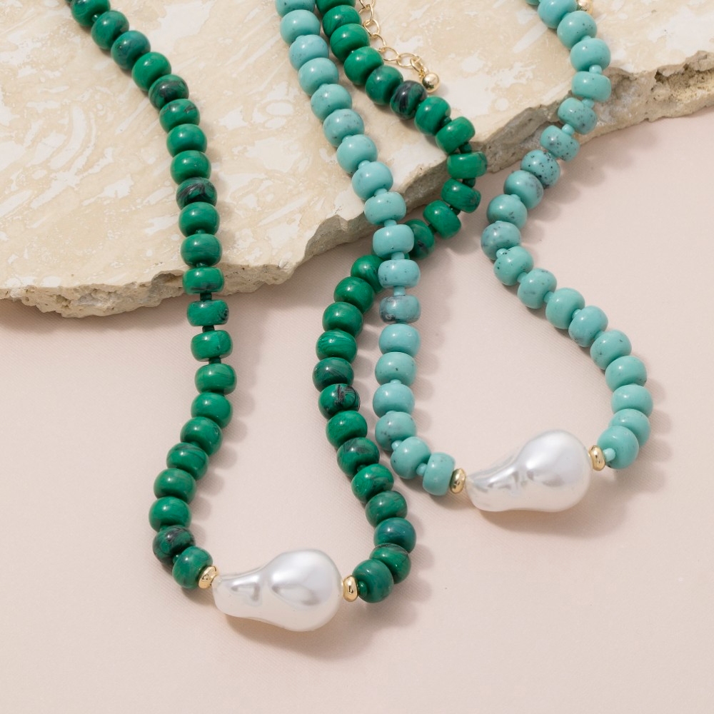 Turquoise Rondelle & Baroque Pearl Beaded Necklace