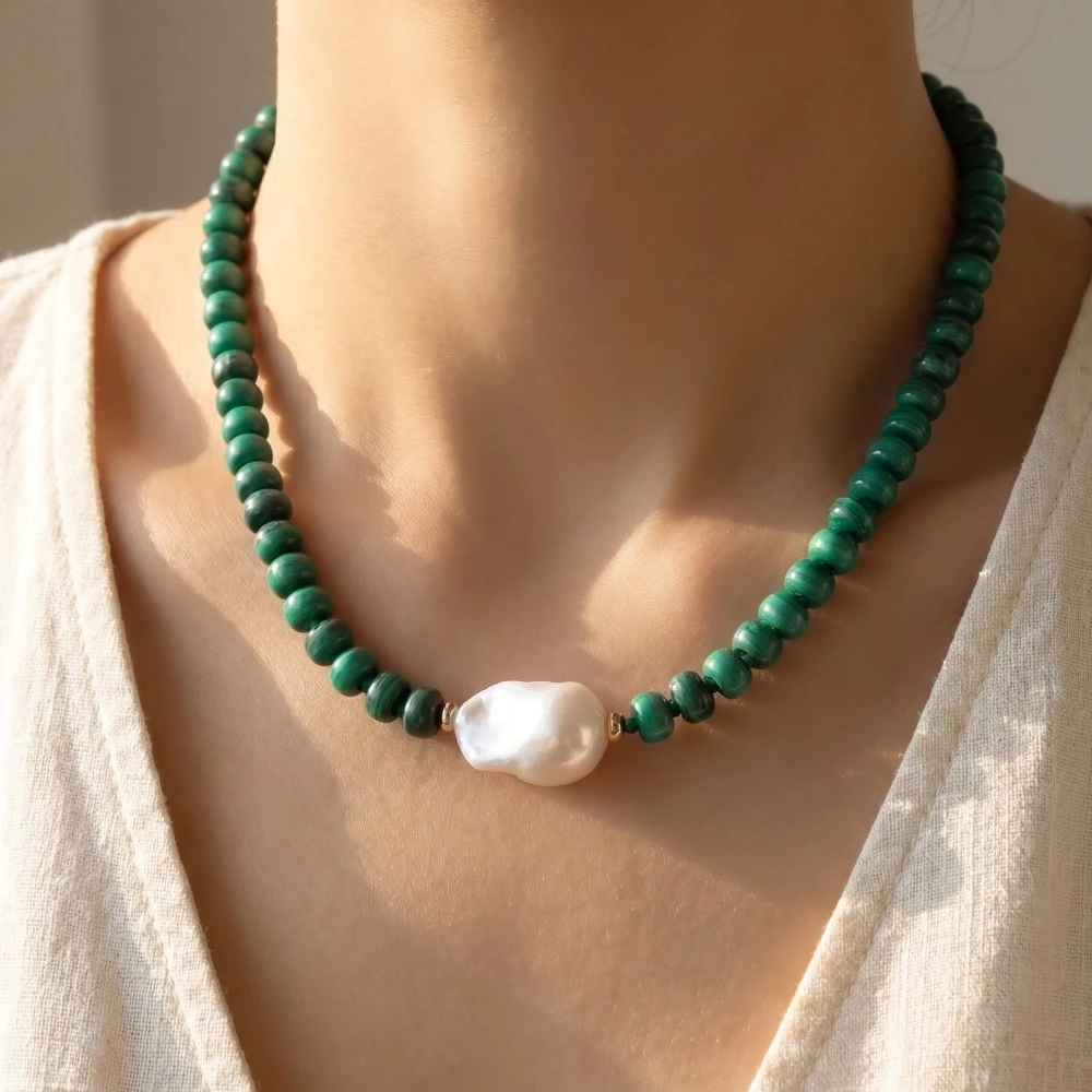 Turquoise Rondelle & Baroque Pearl Beaded Necklace