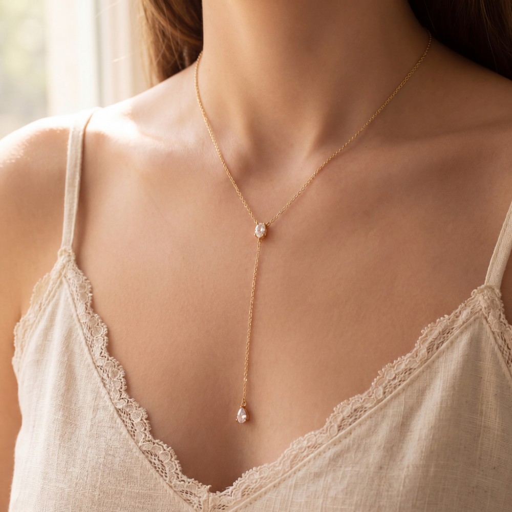 Square Cz Drop Cz Lariat Y-Necklace