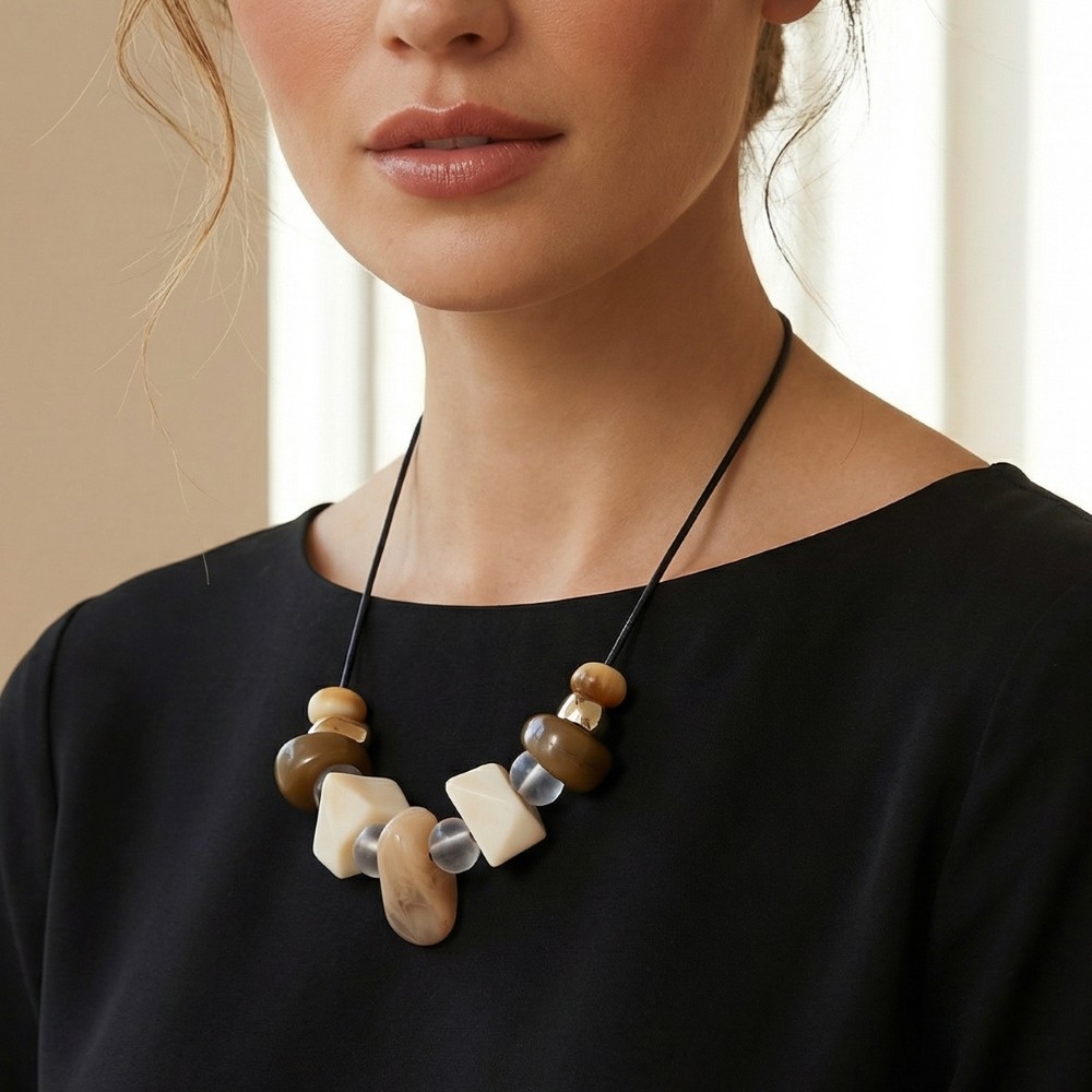 Mixed Chunky Beads Cord Necklace