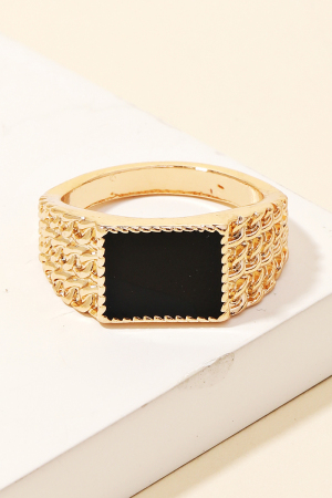 Black Piece Metallic Signet Band Ring