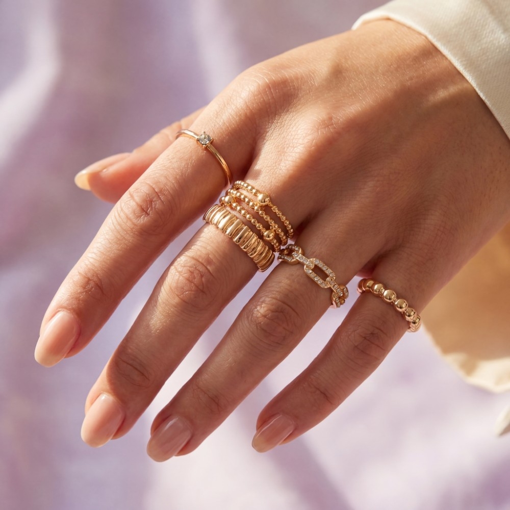 5-Piece Mixed Style Stackable Ring Set