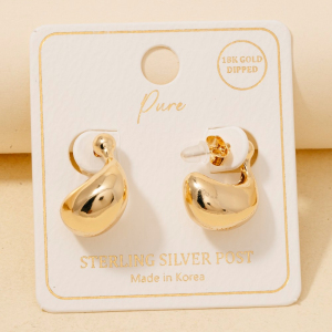 Gold Dipped Curved Tear Drop Hoop Earrings