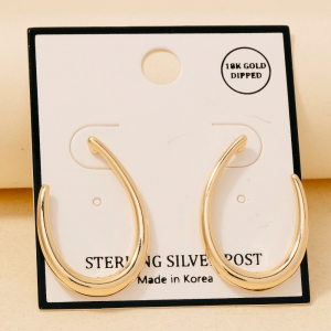 Gold Dipped Curved Oval Stud Drop Earrings