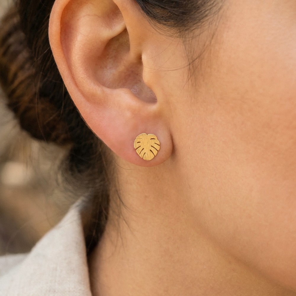 Gold Dipped Monstera Leaf Post Earrings