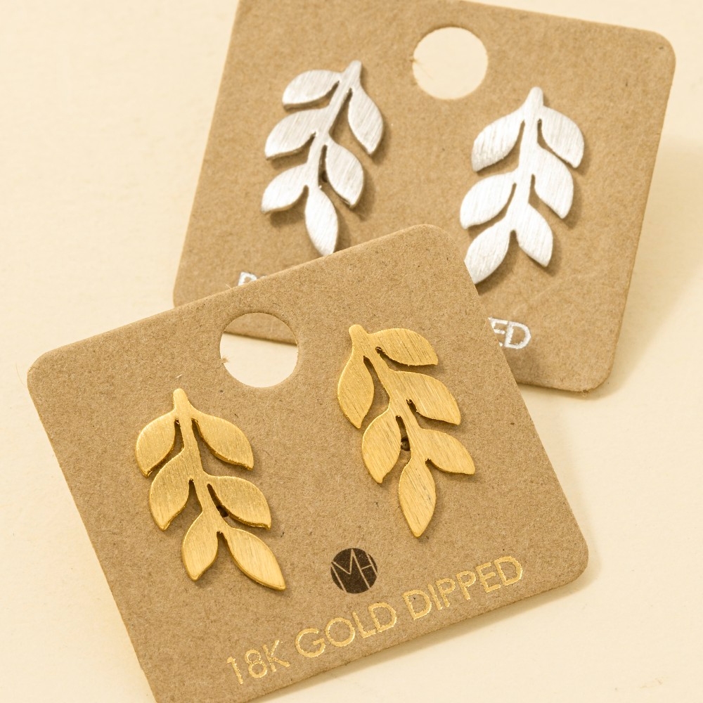 Gold Dipped Mini Leafy Branch Stud Earring