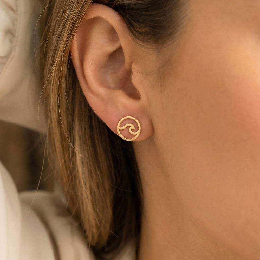 Gold Dipped Circle Tidal Wave Stud Earrings