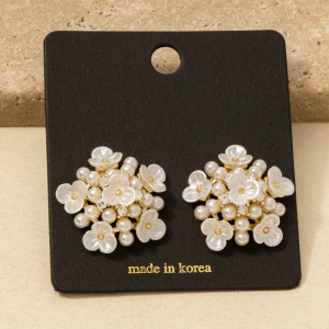 Symmetrical Cluster Pearl Flower Stud Earrings