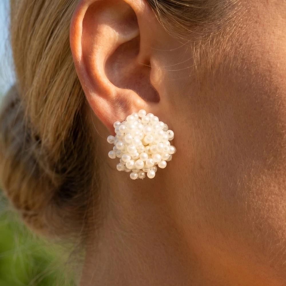 Pearl Cluster Dome Stud Earrings