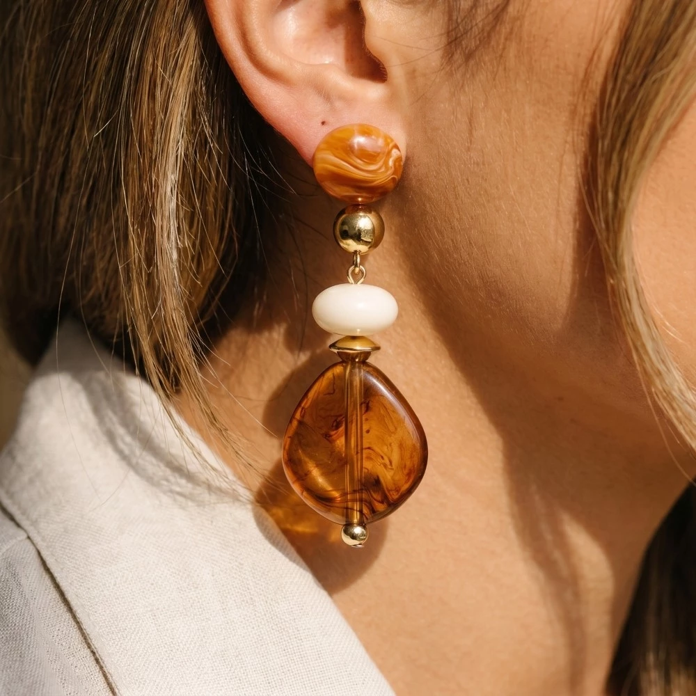 Mixed Vintage Marble Acrylic Beads Dangle Earrings